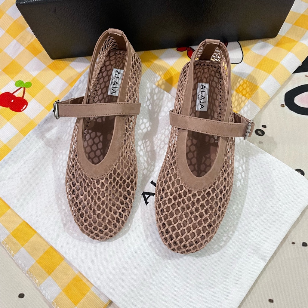 Alaia Nude Mesh Mary Jane Flats